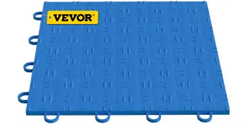 Azulejos de garaje VEVOR: azulejos entrelazados de color azul con bucles visibles para una fácil instalación.