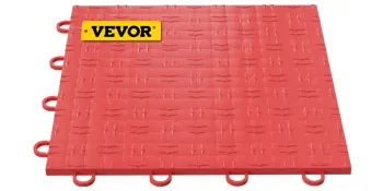 Azulejos de garaje VEVOR rojos con bordes entrelazados y diseño de superficie texturizada.