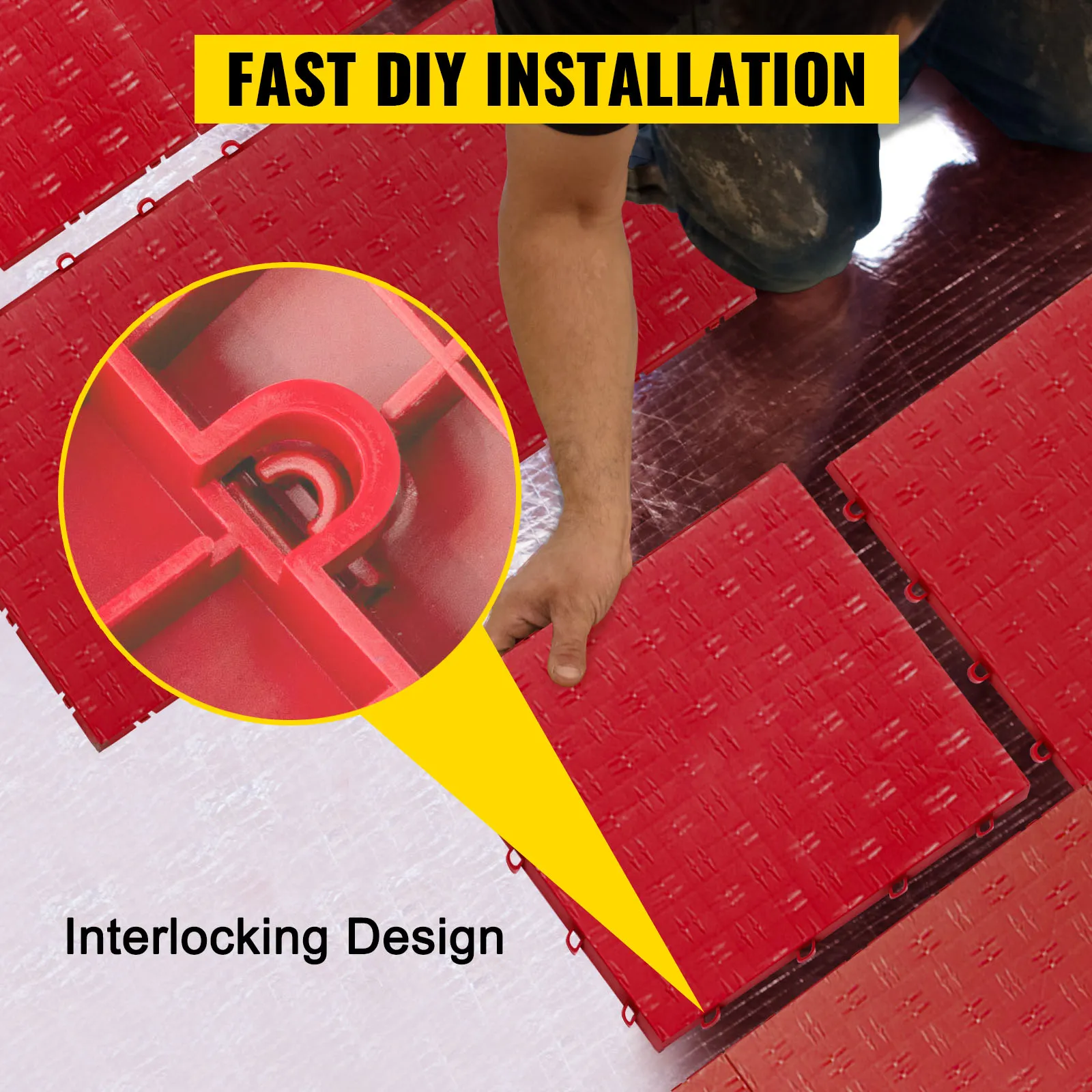 Instalación rápida de baldosas de garaje VEVOR con diseño entrelazado.