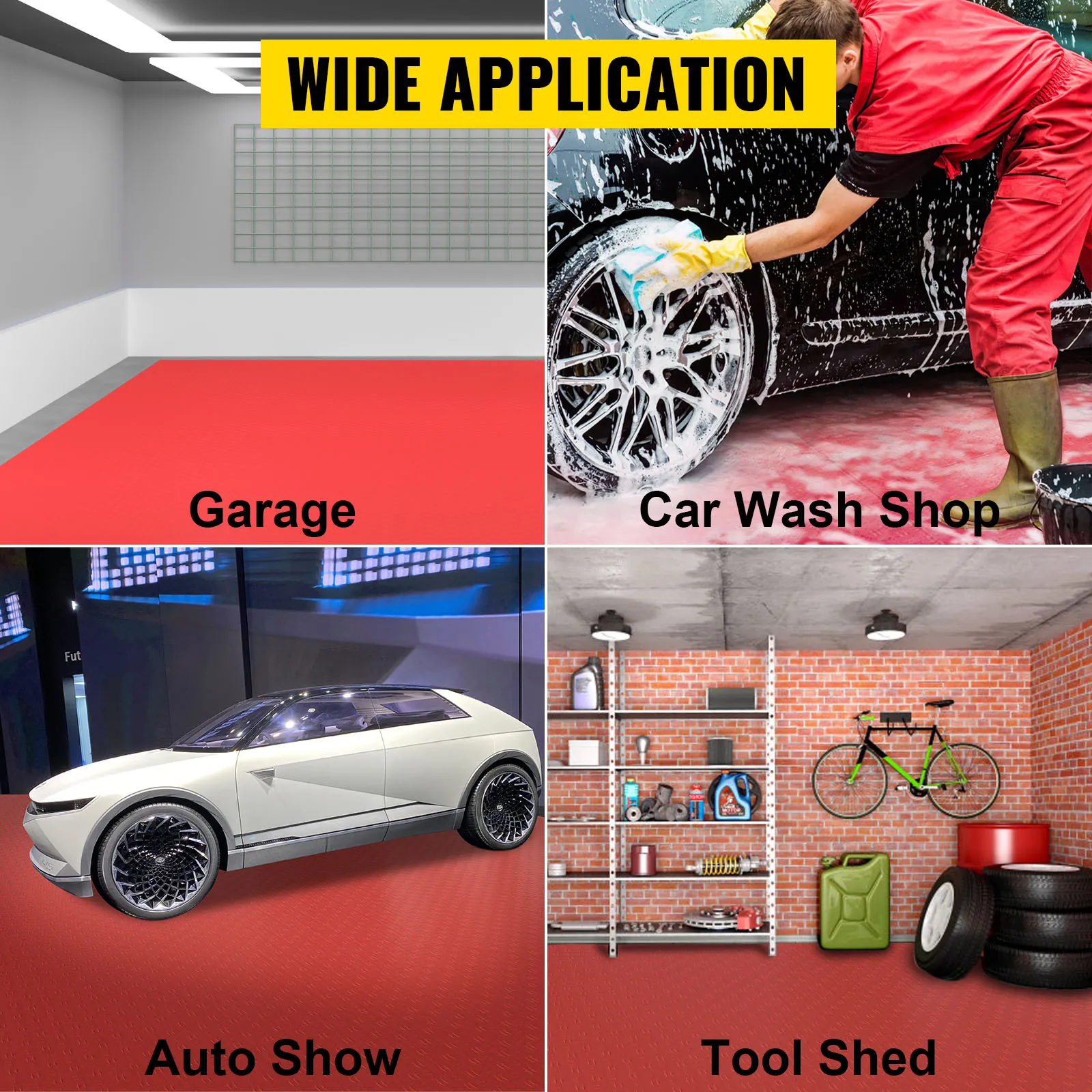 Azulejos de garaje VEVOR: ideales para garajes, talleres de lavado de coches, exposiciones de automóviles y cobertizos de herramientas.