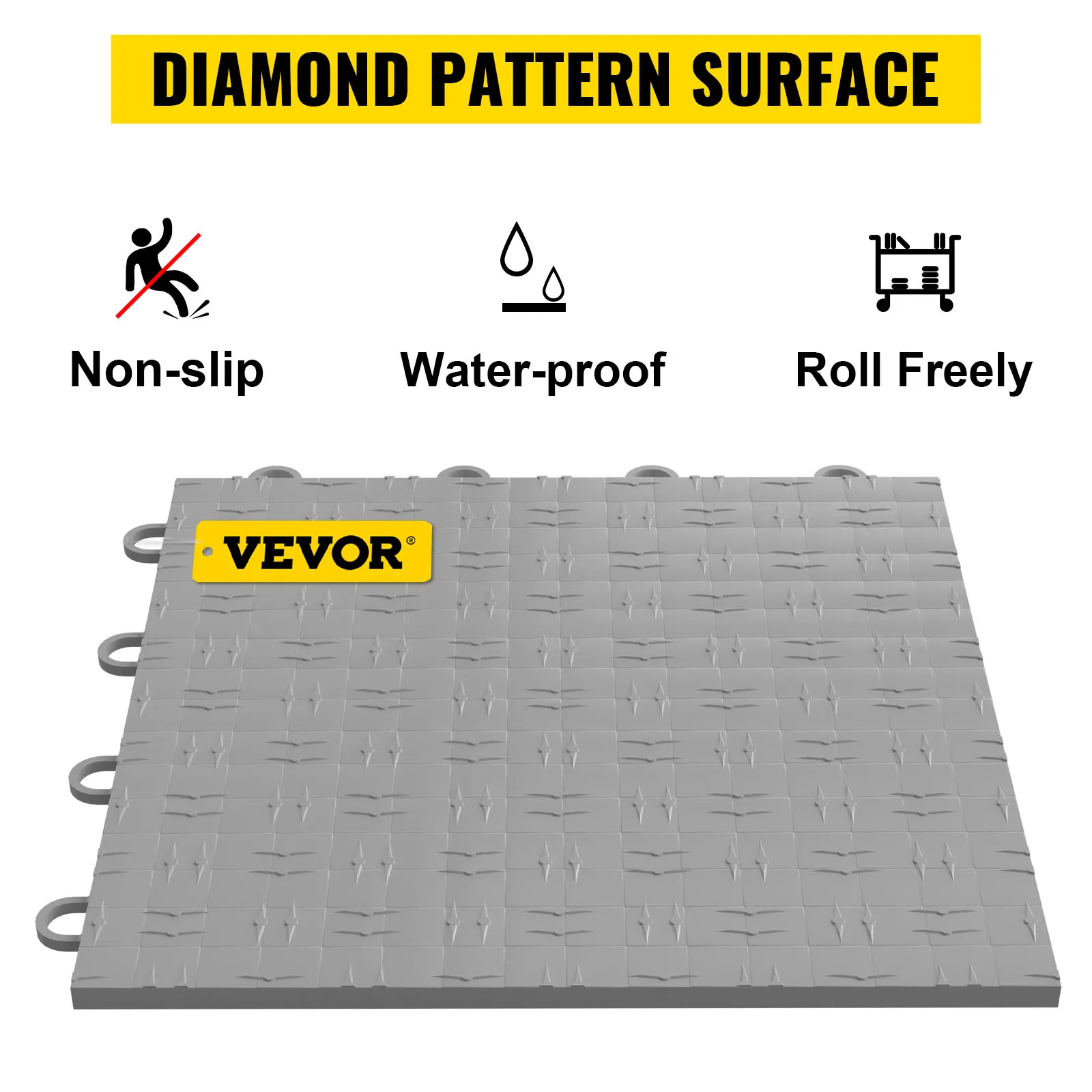 Azulejos de garaje VEVOR, superficie con patrón de diamante, antideslizantes, impermeables, se deslizan libremente.