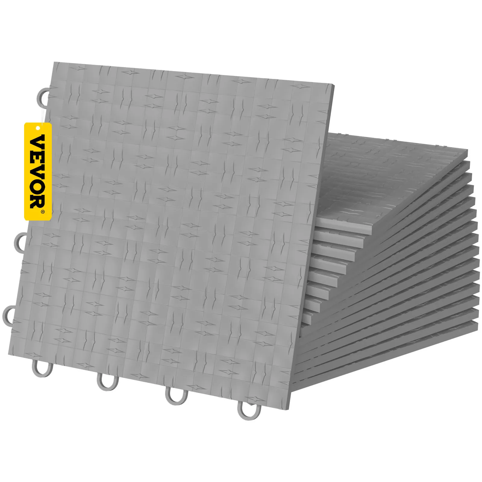 Pila de baldosas de garaje entrelazadas VEVOR en color gris con superficie texturizada.