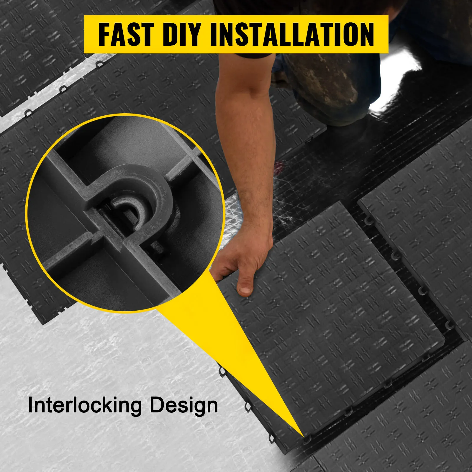 Instalación rápida de baldosas de garaje VEVOR con diseño entrelazado para una fácil instalación.