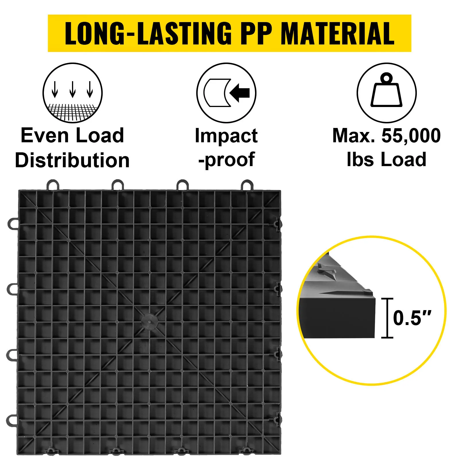 Azulejos de garaje VEVOR, material PP de larga duración, distribución uniforme de la carga, a prueba de impactos.
