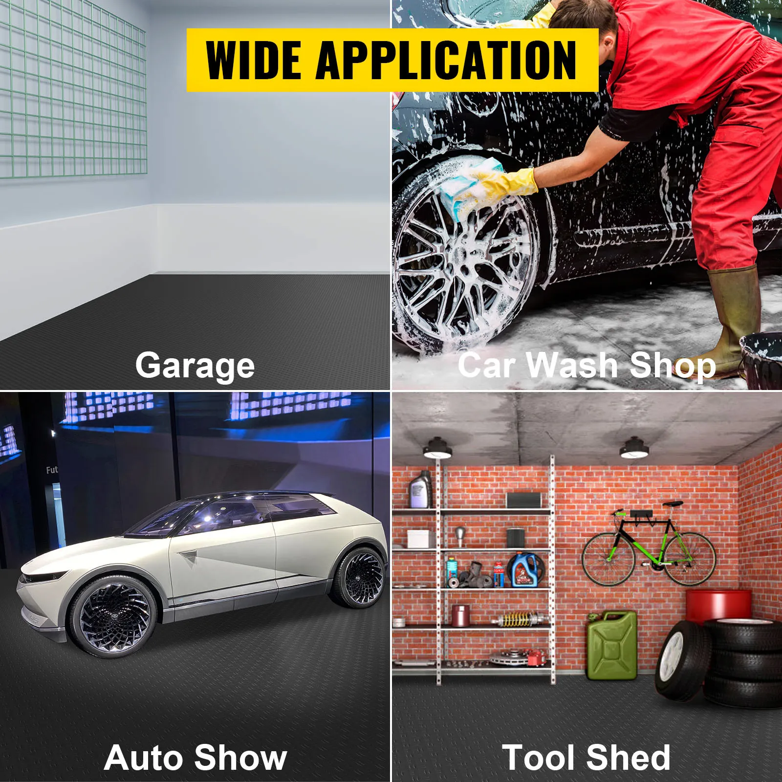 Azulejos de garaje VEVOR versátiles para aplicaciones en garajes, lavaderos de autos, salones de autos y cobertizos de herramientas