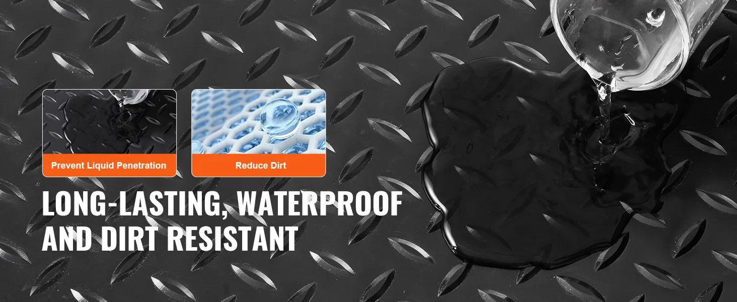 VEVOR garage floor mats: long-lasting, waterproof, and dirt resistant. prevent liquid penetration and reduce dirt.
