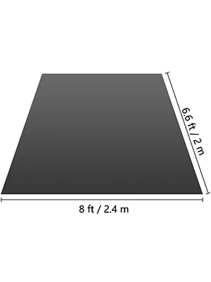 VEVOR dance floor, 8 ft x 6.6 ft, sleek black surface with dimensions marked.