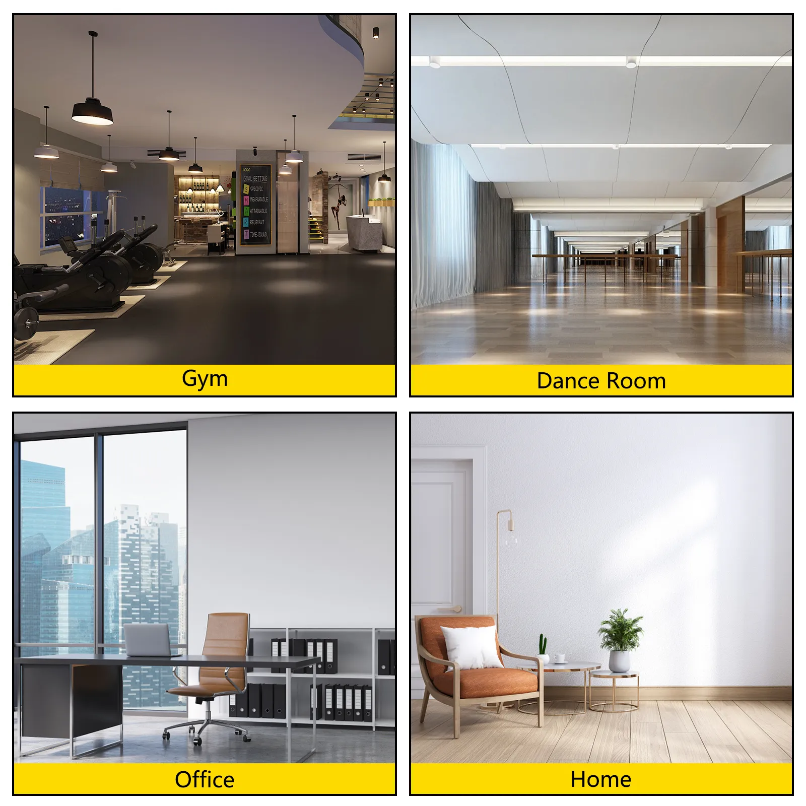 gym, dance room, office, and home setup with VEVOR dance floor applications.