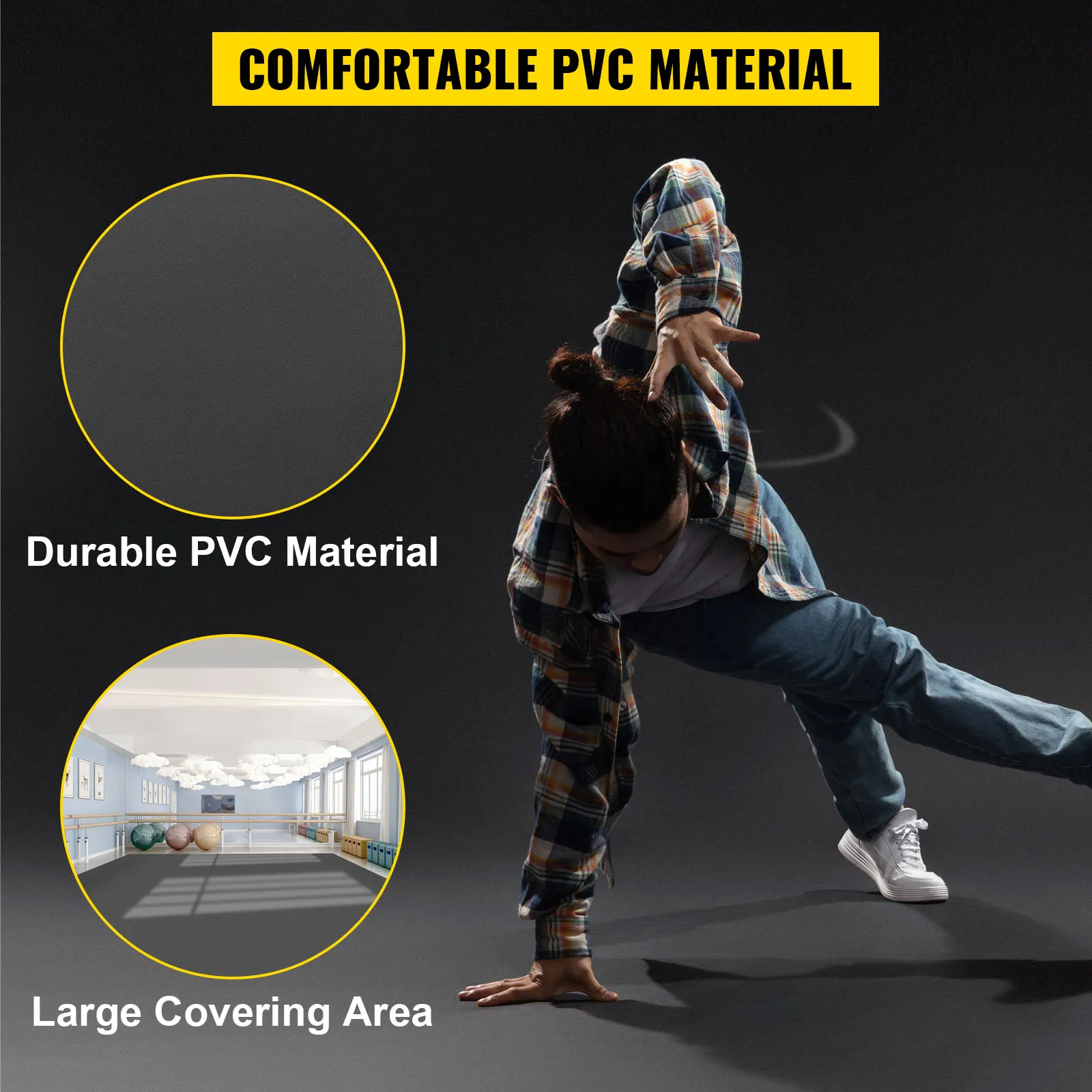VEVOR dance floor with durable pvc material for large covering area.