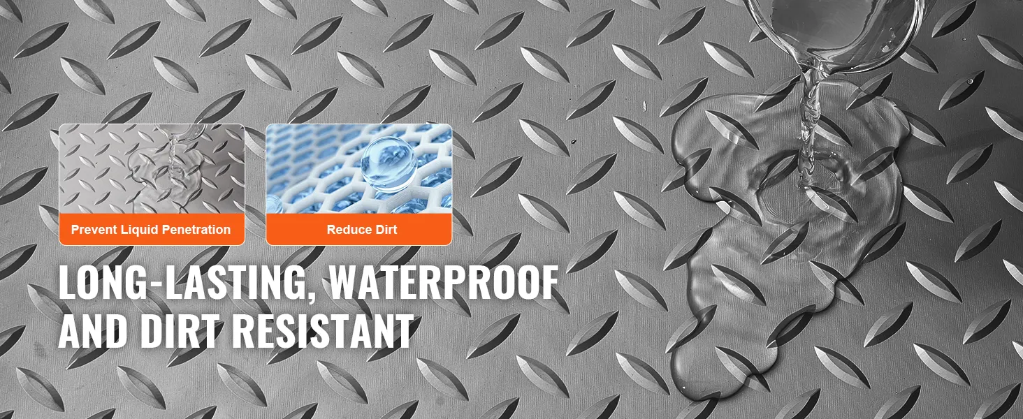 VEVOR garage floor mat prevents liquid penetration and reduces dirt, long-lasting and waterproof.