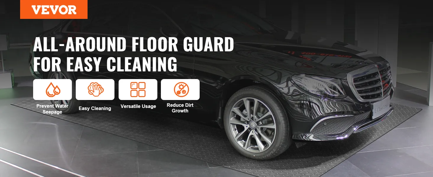 VEVOR garage floor mat protects floor, easy to clean, versatile, reduces dirt growth.