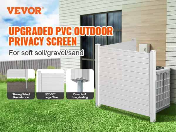 VEVOR outdoor privacy screen with strong wind resistance, 50"x50" size, durable for soft soil/gravel.