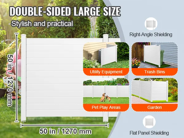VEVOR outdoor privacy screen: double-sided, large size, right-angle shielding for utility, trash bins, pets, garden.
