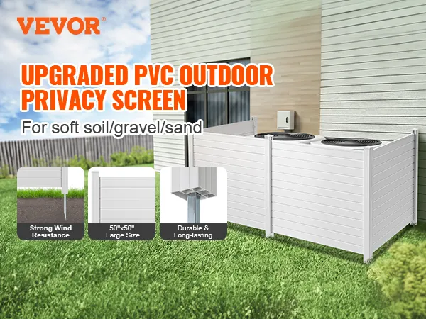 VEVOR privacy screens: upgraded pvc outdoor screens, strong wind resistance, 50"x50" size, durable.