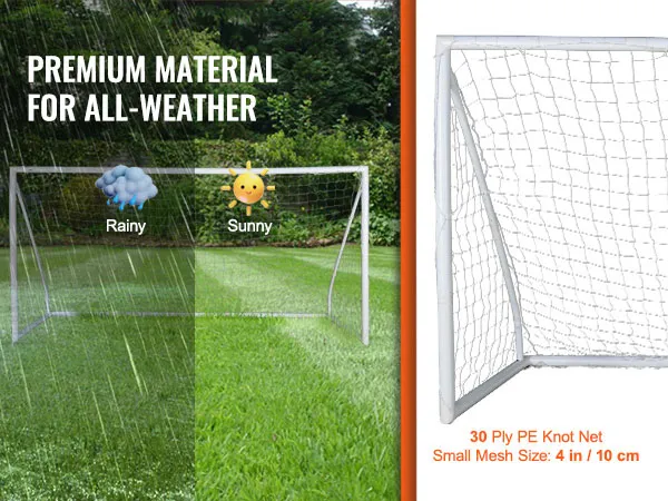 Portería de fútbol portátil VEVOR con red de nudo de polietileno para todo tipo de clima y malla de 4 pulgadas para lluvia y sol.