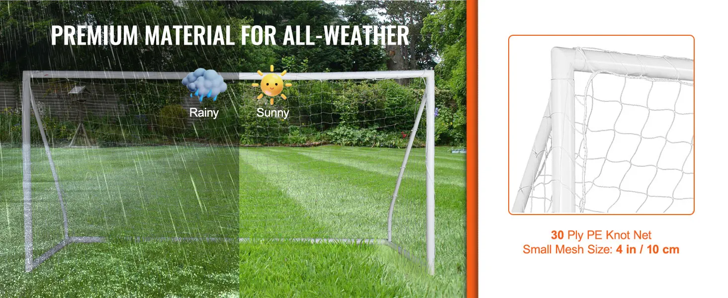Portería de fútbol portátil VEVOR con red de nudo de polietileno para todo tipo de clima y malla de 4 pulgadas para lluvia y sol.
