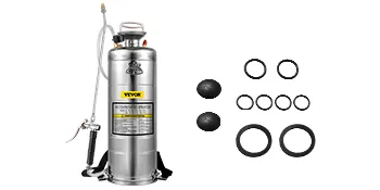 VEVOR stainless steel sprayer with multiple replacement gaskets and nozzle attachemnts.