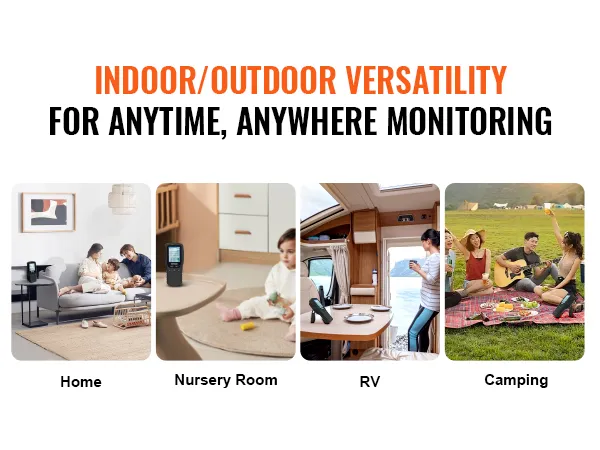 VEVOR-luchtkwaliteitsmonitor met veelzijdige binnen- en buitenfuncties voor thuis, in de kinderkamer, op de camping en in de camper.