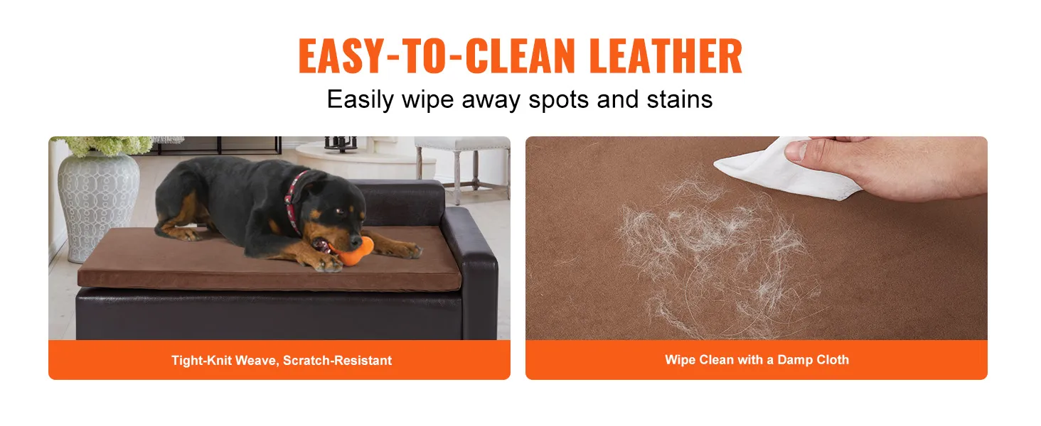 VEVOR hondenbank: gemakkelijk schoon te maken leer, dicht geweven, krasbestendig, afneembaar met een vochtige doek.