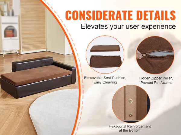 VEVOR hondenbank met afneembaar kussen, zeshoekige versteviging en verborgen rits.