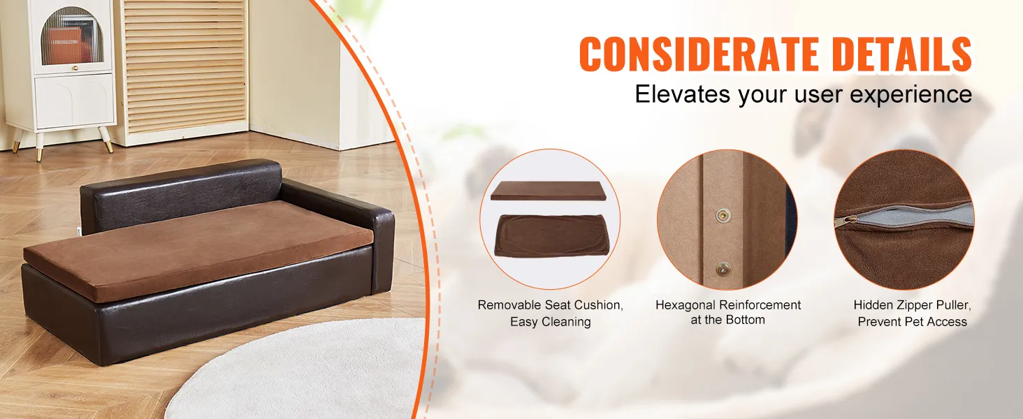 VEVOR hondenbank met afneembaar kussen, zeshoekige versteviging en verborgen rits.