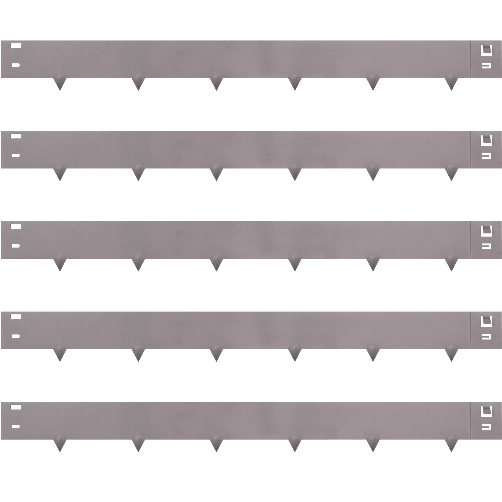 five flat pieces of VEVOR steel lawn edging with sawtooth edges.