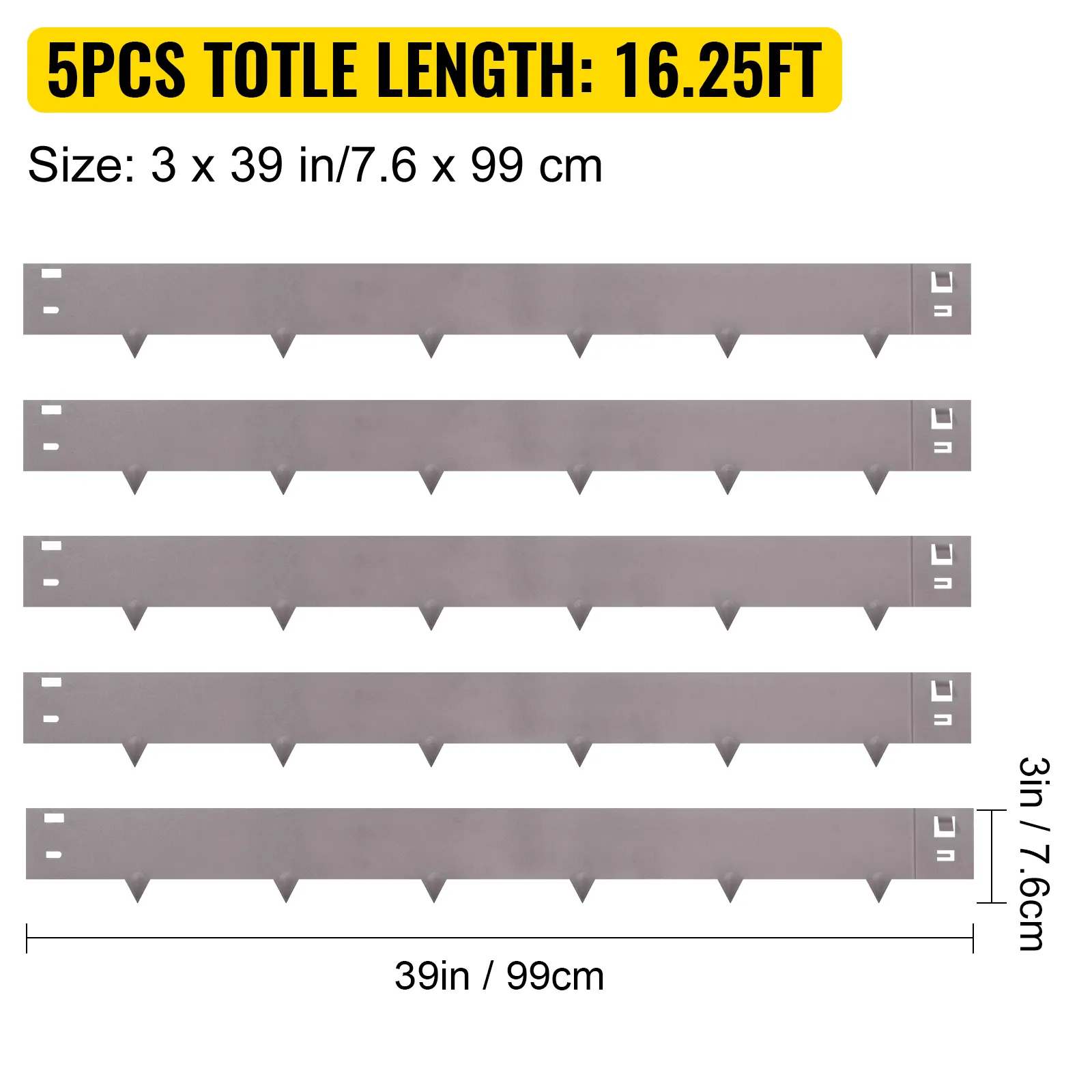 VEVOR steel lawn edging 5pcs total length 16.25ft size: 3x39in/7.6x99cm