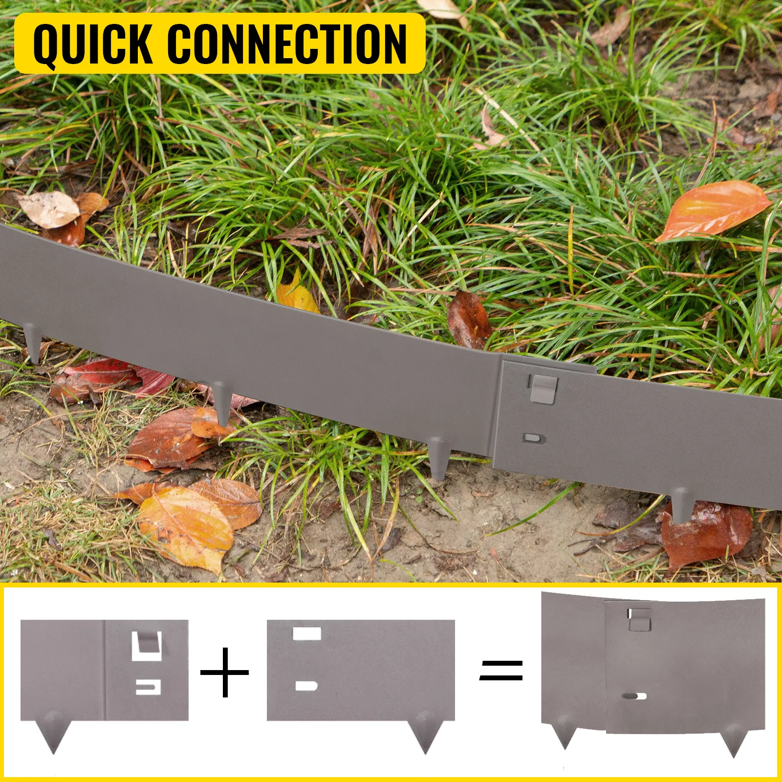 VEVOR steel lawn edging showing quick connection system for easy installation.