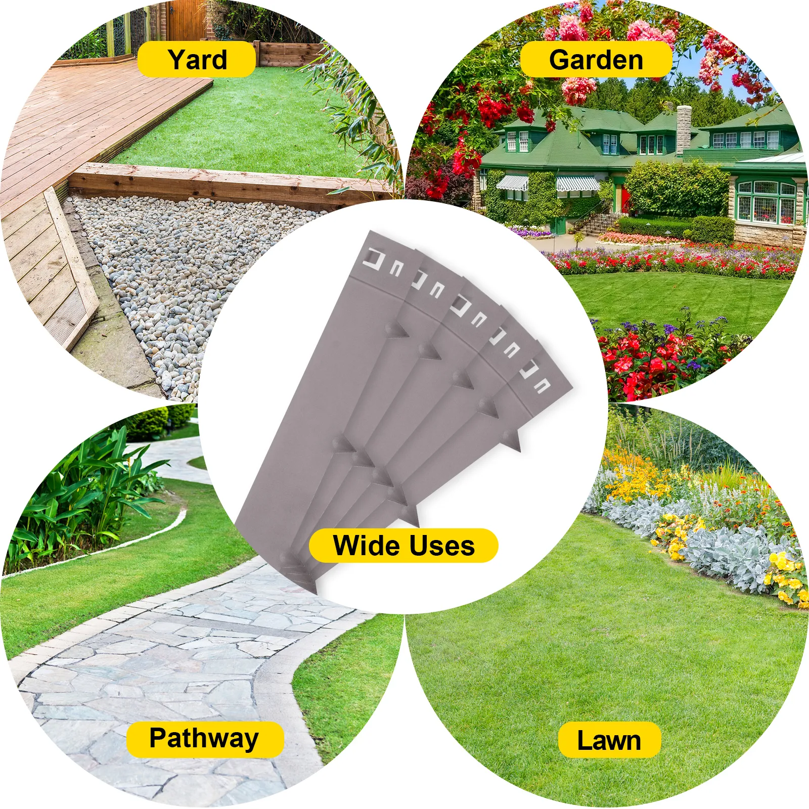 VEVOR steel lawn edging showcased for yard, garden, pathway, and lawn uses.