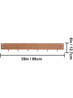 brown VEVOR steel lawn edging, 39in long, 5in tall, with ground spikes.
