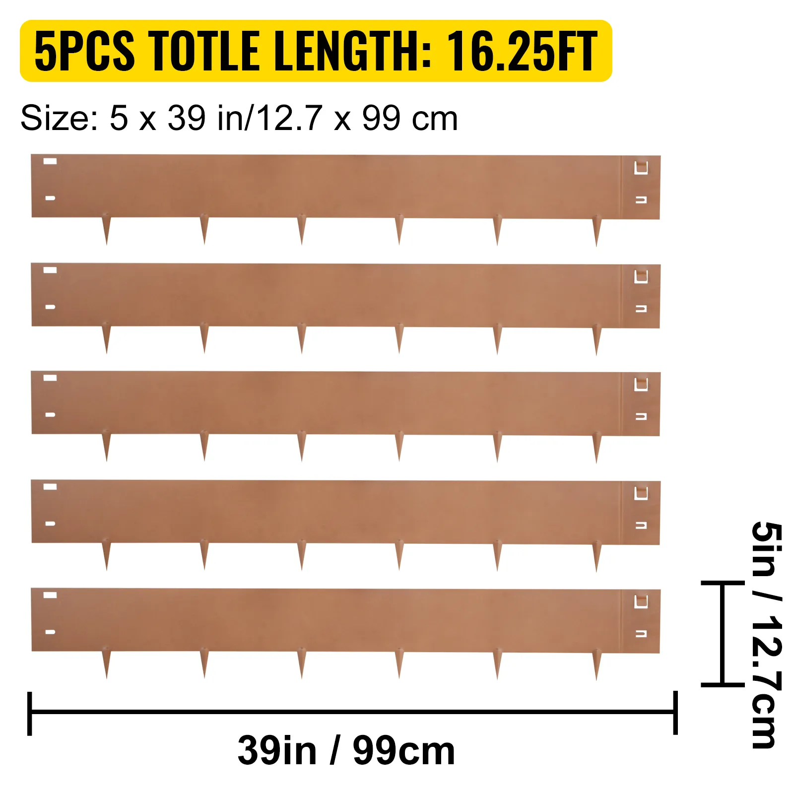 VEVOR steel lawn edging, 5 pieces, total length 16.25ft, 5x39 inches each.