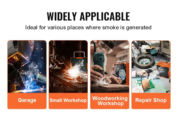 VEVOR solder fume extractor in garage, small workshop, woodworking workshop, and repair shop. widely applicable.