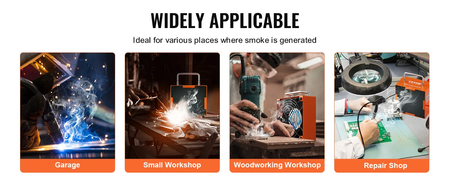 VEVOR solder fume extractor in garage, small workshop, woodworking workshop, and repair shop. widely applicable.