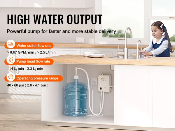 Control de flujo flexible con dispensador de agua VEVOR debajo del fregadero de la cocina, suministro de agua estable, reduce el consumo.
