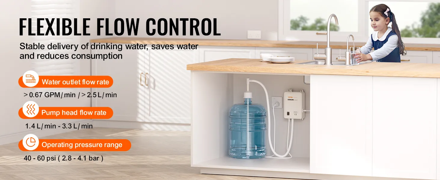 Control de flujo flexible con dispensador de agua VEVOR debajo del fregadero de la cocina, suministro de agua estable, reduce el consumo.