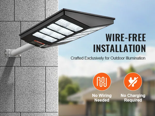 lampa solarna VEVOR z montażem bezprzewodowym, brak okablowania i ładowania.