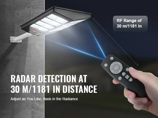 Lampione solare VEVOR con telecomando e rilevamento radar fino a 30 metri.