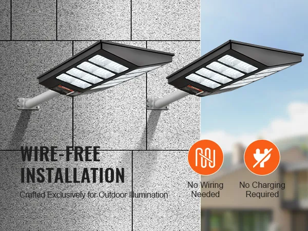 Lampione solare VEVOR con installazione senza fili montata a parete, senza bisogno di cavi o ricarica.