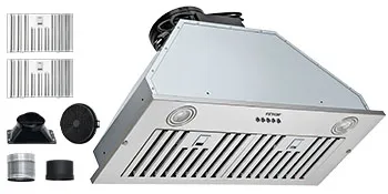 Campana extractora insertable VEVOR con filtros, extractor de aire y accesorios de conductos.