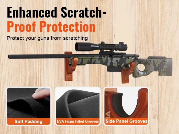 VEVOR gun rack with eva foam filled grooves and soft padding for enhanced scratch-proof protection.