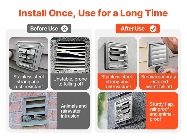 4 Inch Square Wall Vent Cover Louvered Stainless Steel AC Vent 1 Pack