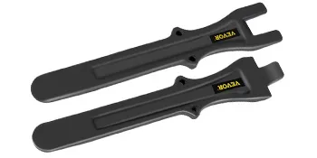 black VEVOR tire changing tool set with yellow branding, two pieces side by side.