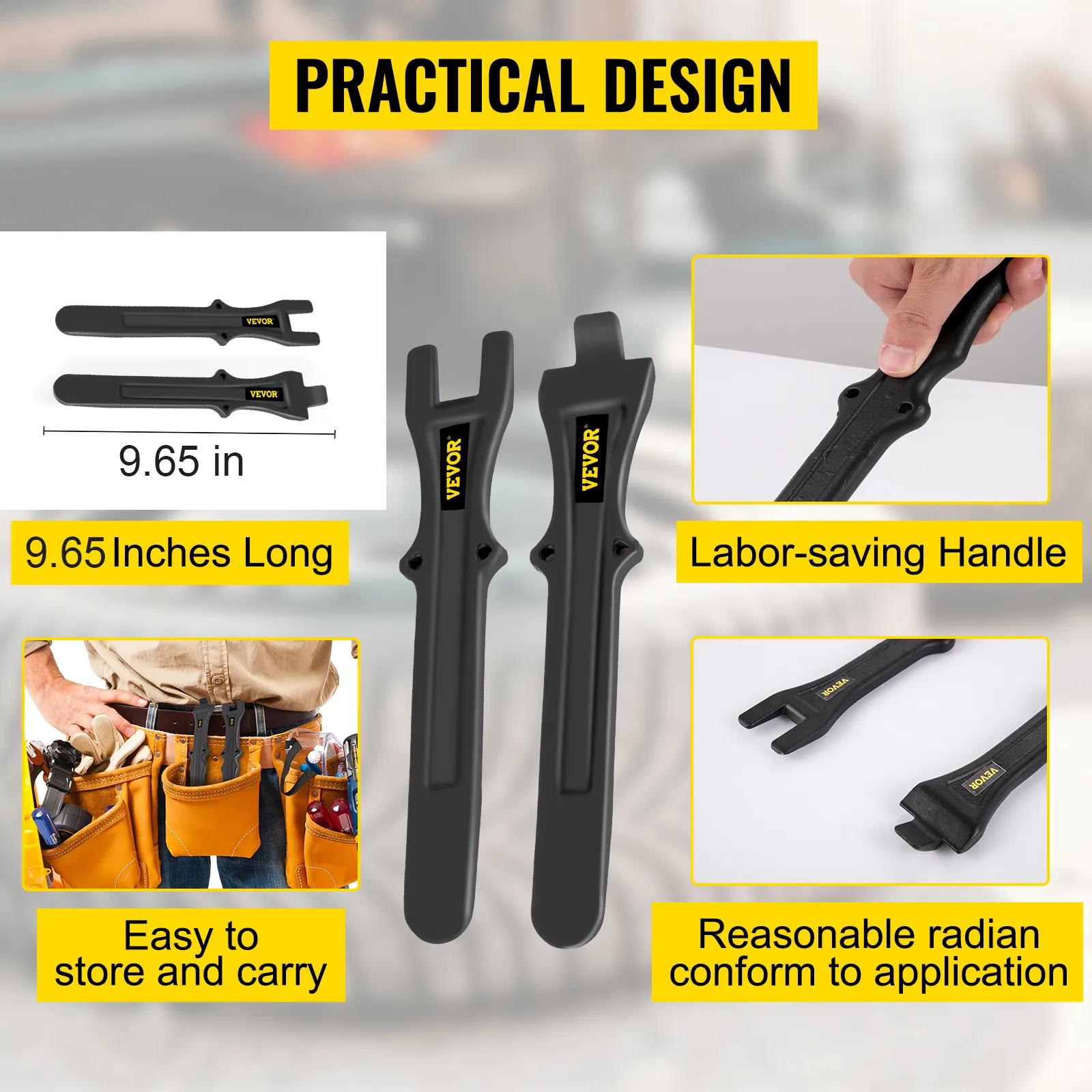 VEVOR tire changing tool, 9.65 inches long, easy to store, labor-saving handle.