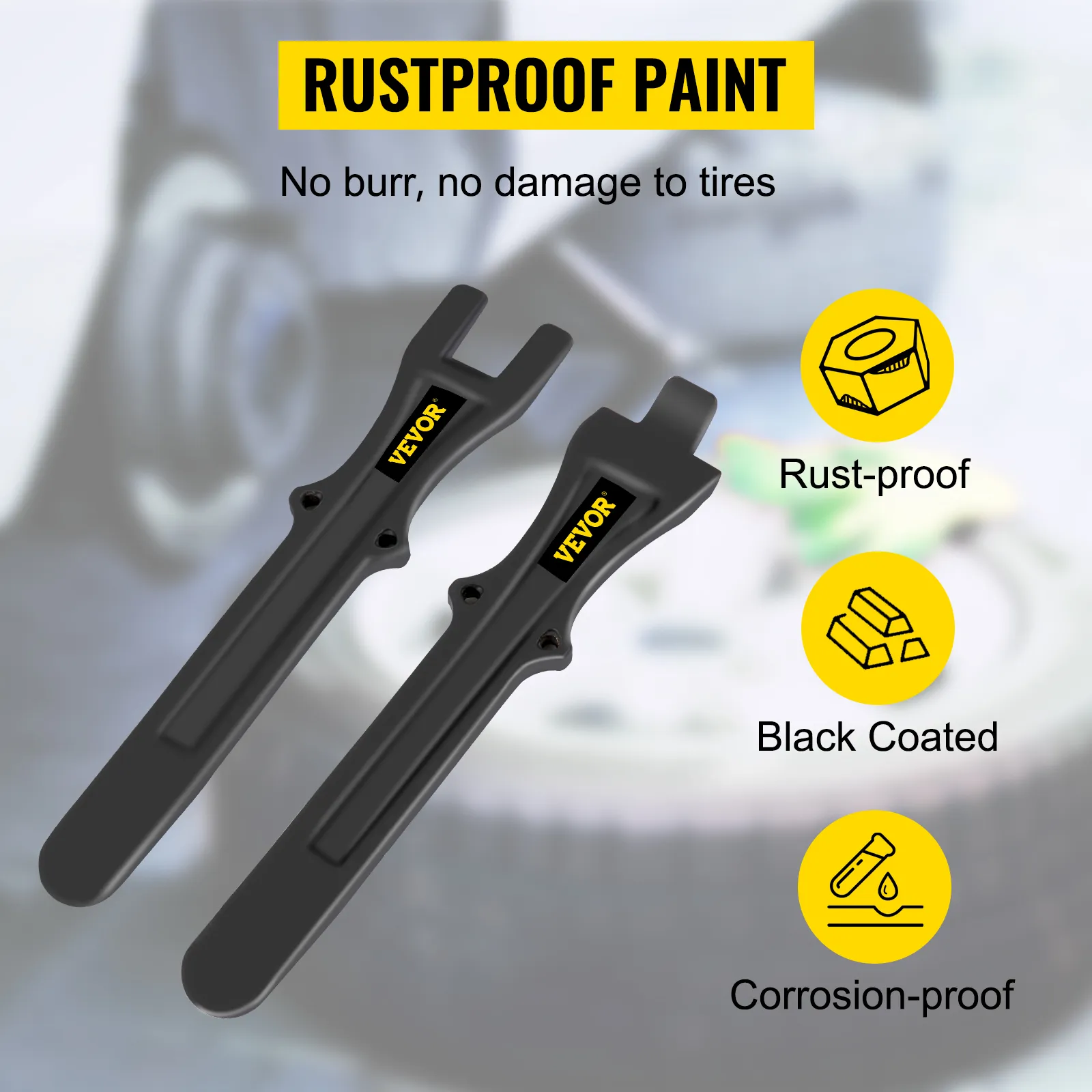 VEVOR tire changing tool, rustproof black coated, no burr, corrosion-proof.