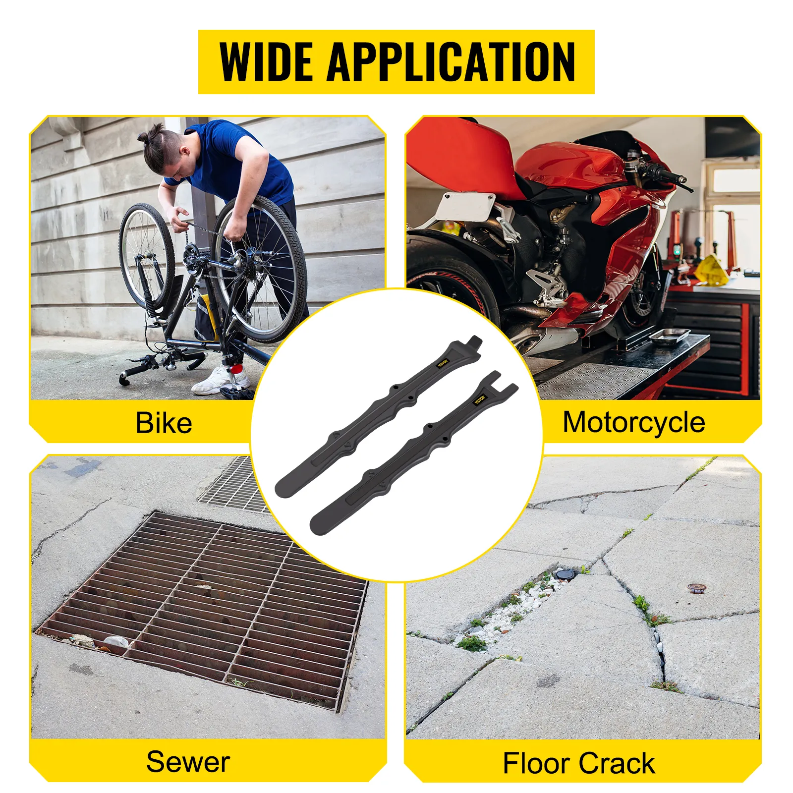 VEVOR tire iron set wide application for bike, motorcycle, sewer, and floor crack repairs
