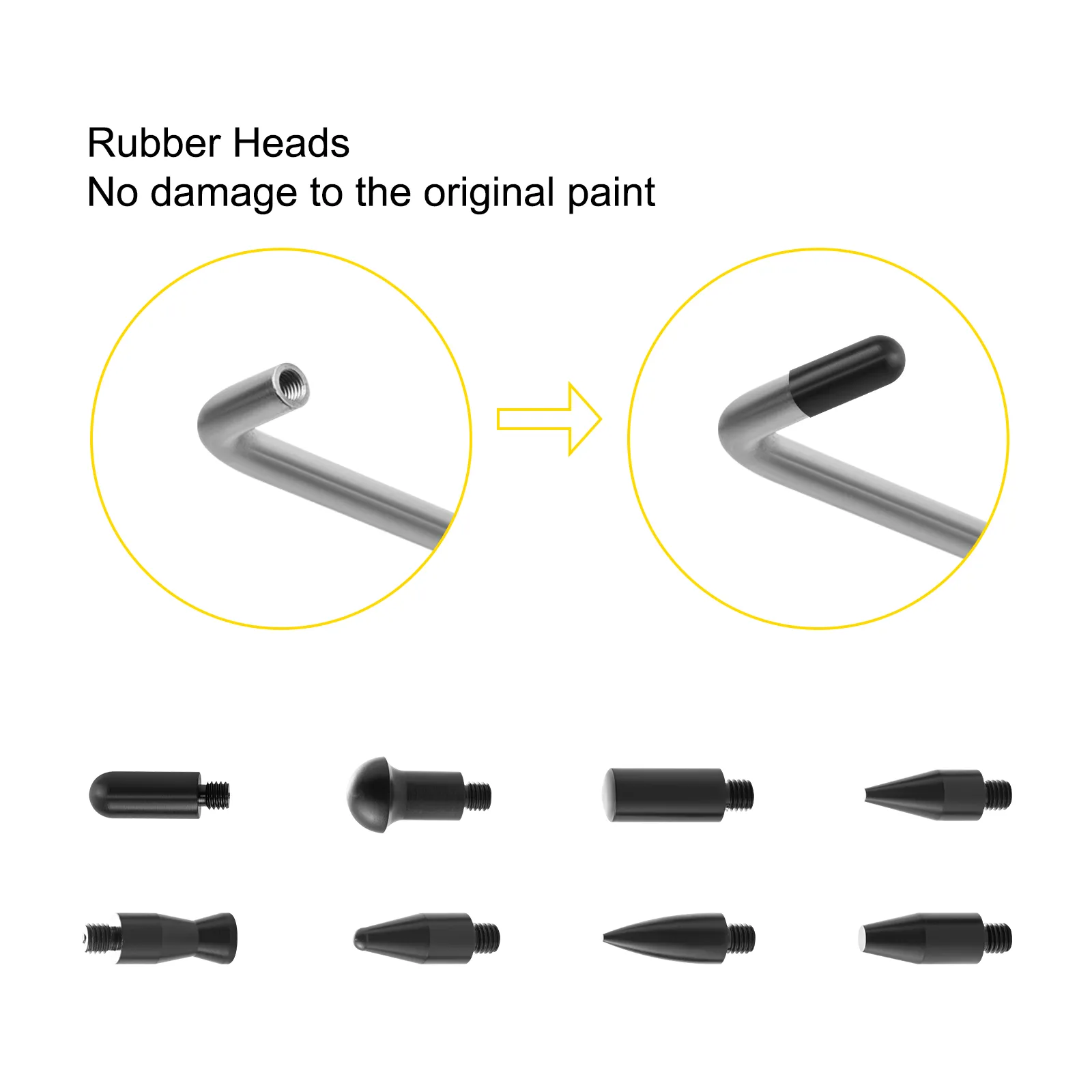 rubber tips for VEVOR dent removal kit prevent paint damage, showcasing various attachments.