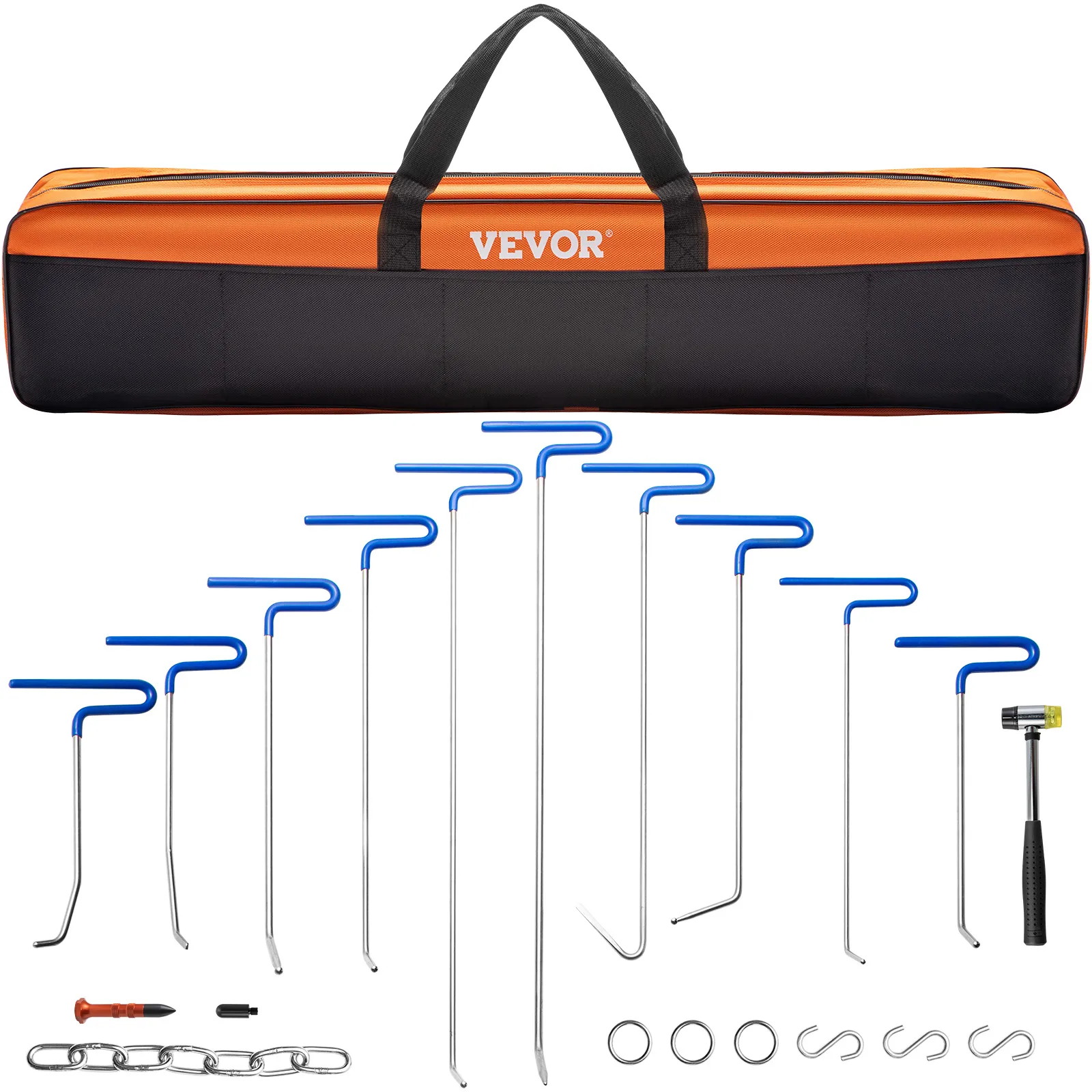 VEVOR dent removal kit with tools and carrying case, blue handles, and accessories.