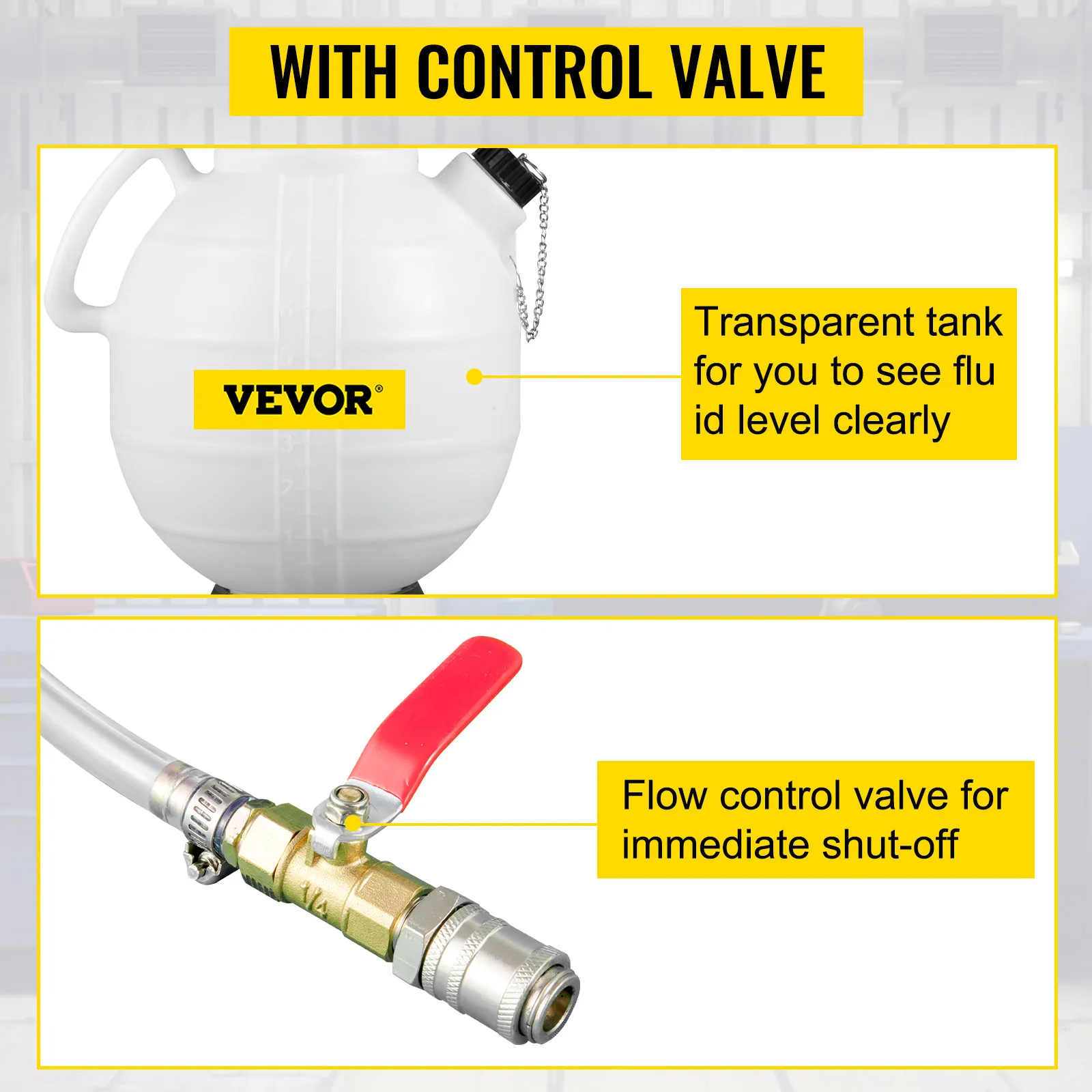 VEVOR transmission fluid pressure bleeder with control valve and transparent tank.