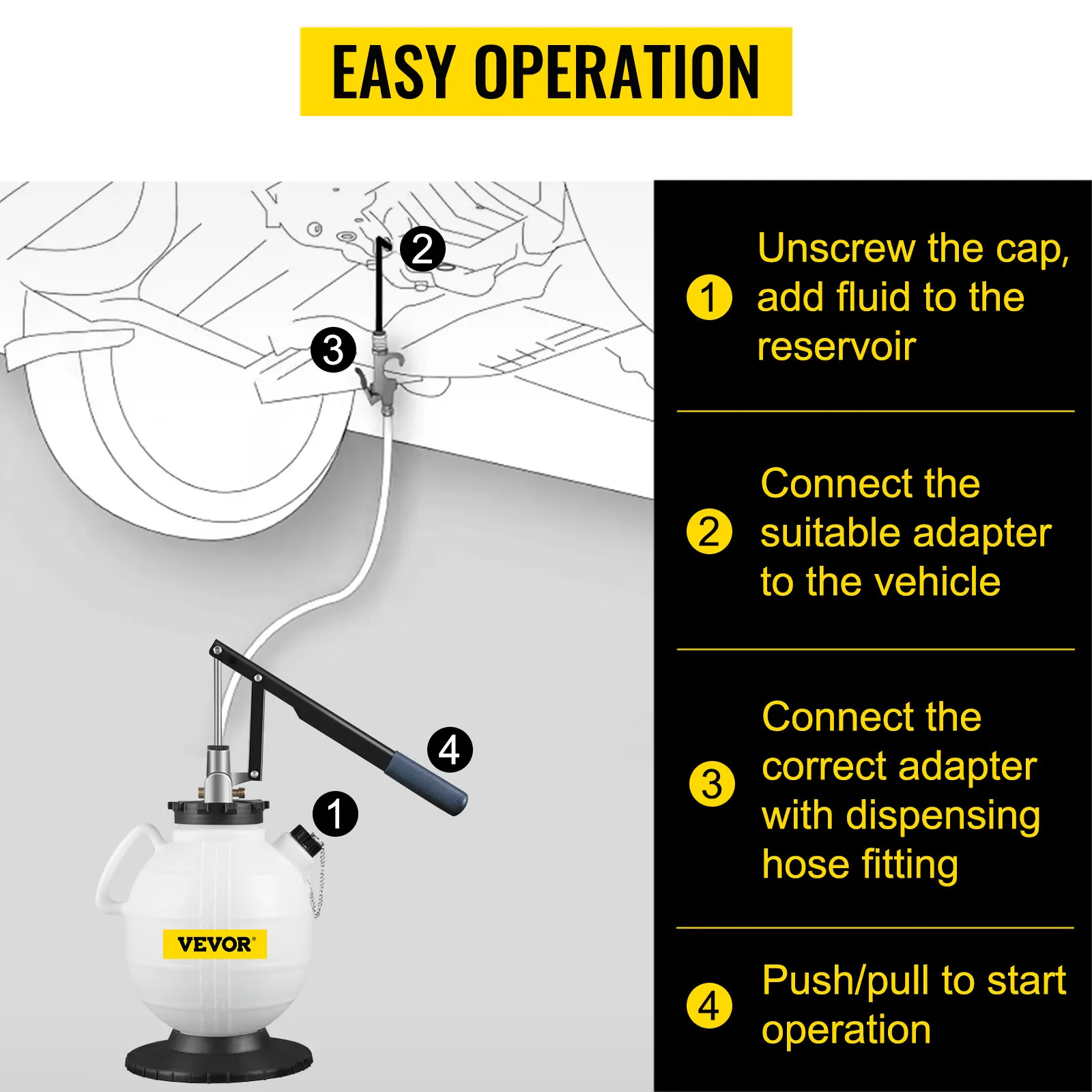 VEVOR transmission fluid pressure bleeder with easy operation instructions.