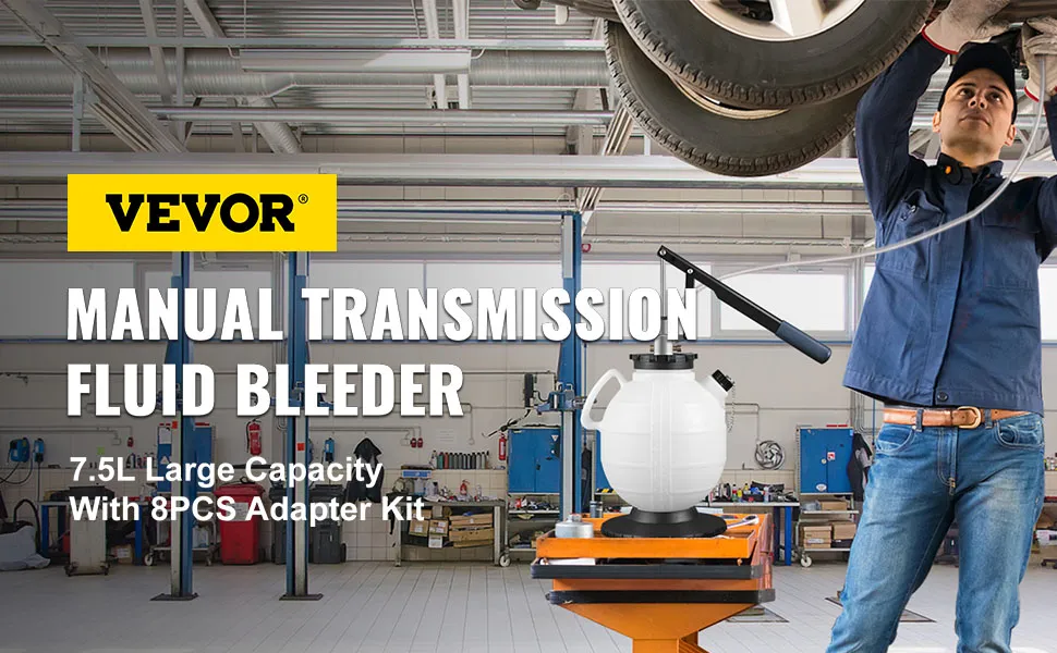 VEVOR transmission fluid pressure bleeder with 7.5l capacity and 8pcs adapter kit.